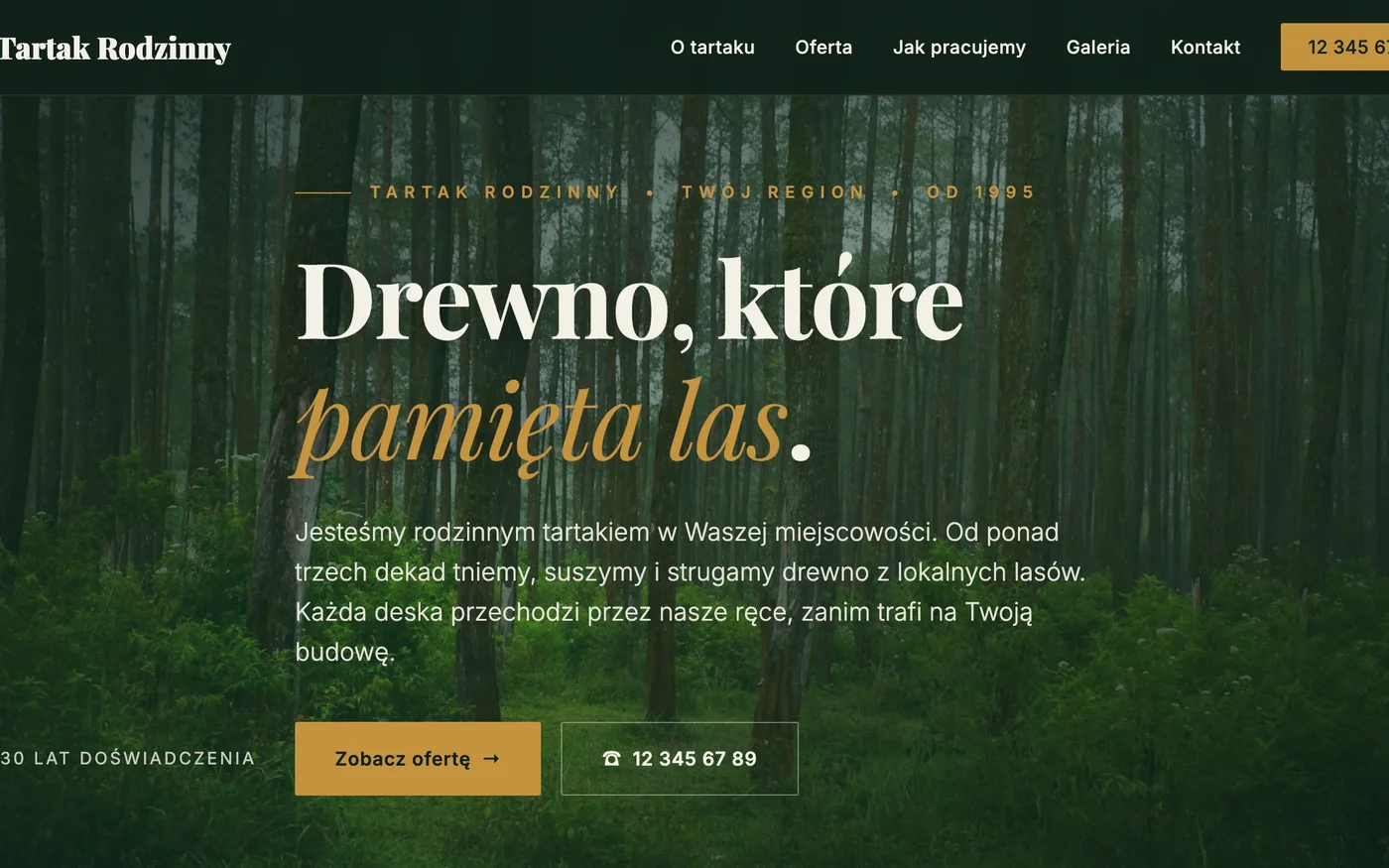 Demo strony dla tartaku - Tartak Rodzinny