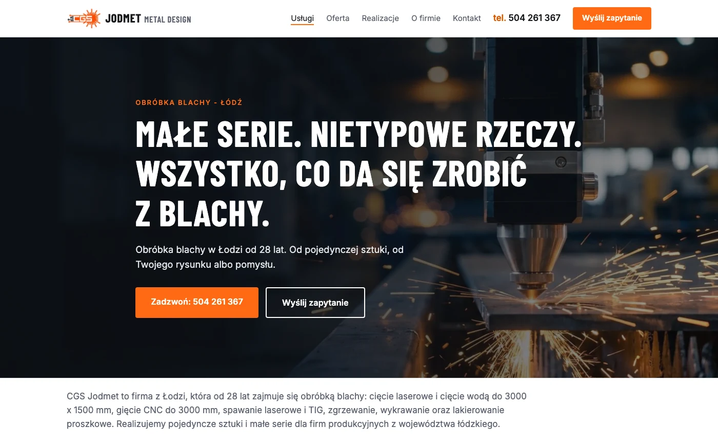 Strona internetowa firmy obr&oacute;bki blachy CGS Jodmet z Łodzi - realizacja Widoczny Specjalista