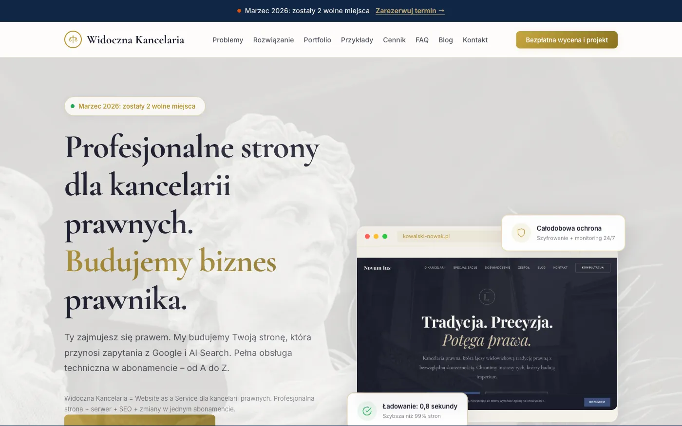 Strona internetowa kancelarii prawnej - Widoczna Kancelaria, realizacja Widoczny Specjalista